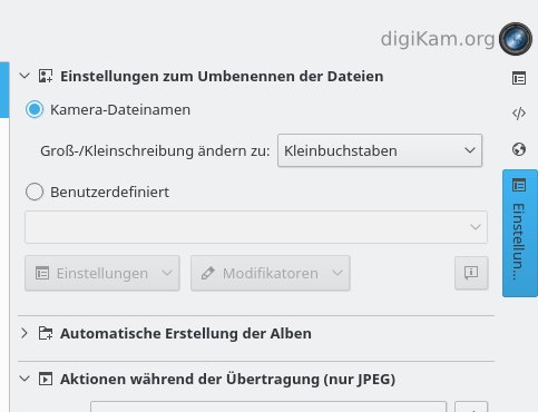 Digikam Dialog Kleinbuchstaben